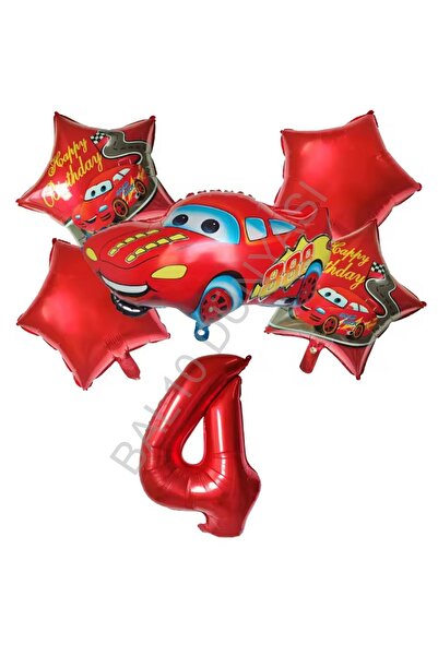 RÖNESANS PARTİ Red Number Car Star Foil Balloon Set Age-4