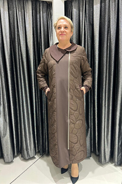 selma Büyük Beden Yaka Detaylı Kapitone Kap