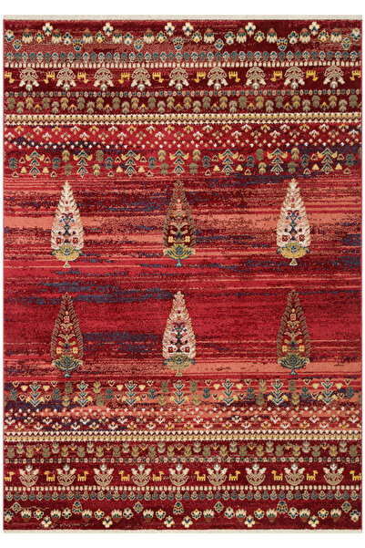 Cool Halı Anka Kırmızı Etnik Desenli Rustik Çok Renkli Vintage Yumuşak Dokuma...