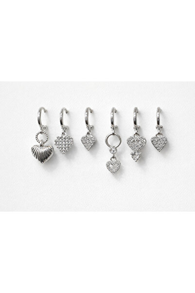 Tasarım طقم أقراط نسائية مكون من 6 قطع على شكل قلب من حجر الزركون باللون الفضي