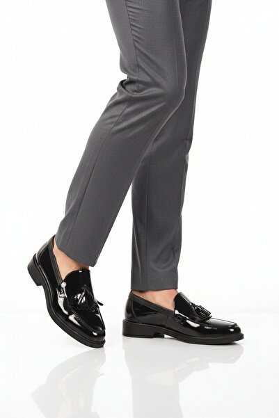 AYAKMOD Black Patent Leather Genuine Leather Men's Casual Shoes 2208 m
