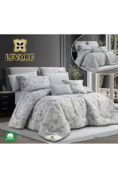 Levore Levory 4-piece bedspread set, 100% soft cotton, floral pattern, double...