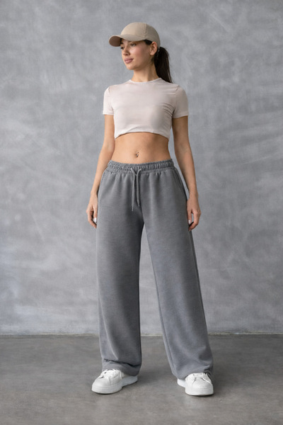 YAKAMEL بنطلون رياضي نسائي واسع الساقين من القطن الممشط بخيوطين