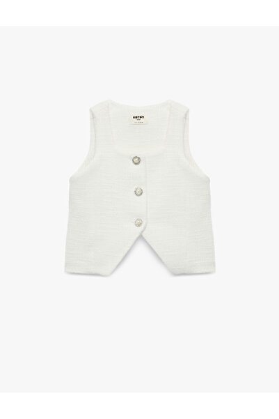 Koton Αμάνικη μπλούζα τουίντ με τετράγωνο γιακά και κουμπιά