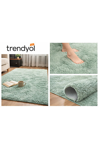 Özdilek Shaggy Halı 80x150 cm | Pastel Yeşil – Yumuşak Dokulu, Kaymaz Taban H...