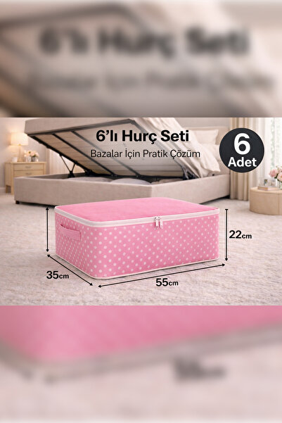 Spartek home textile 6 Pieces - Pink Polka Dot Patterned Medium Size Underbed...