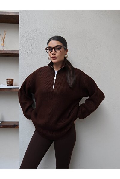 ESRAHELVACI High Collar Zipper Detail Knitwear Sweater