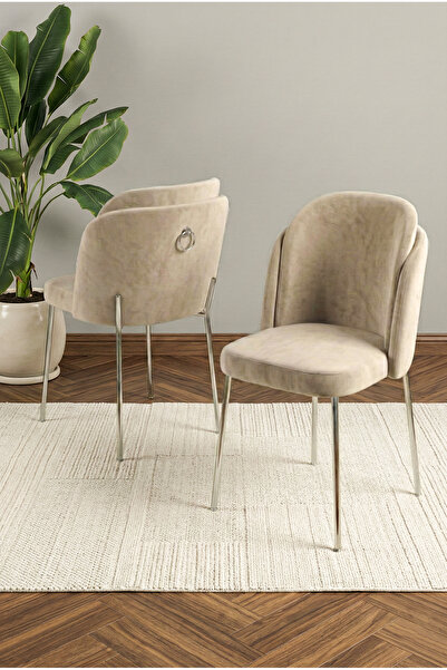 DEREN HOME Rigella Gümüş 1 Adet Mutfak Salon Yemek Odası Sandalyesi Silinebil...