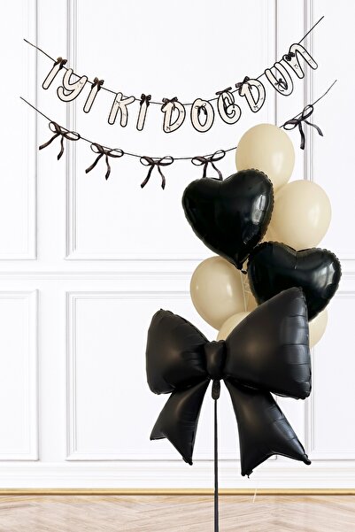 PEKSHOP مجموعة زينة بالونات عيد الميلاد بتصميم فيونكة سوداء رقم 227