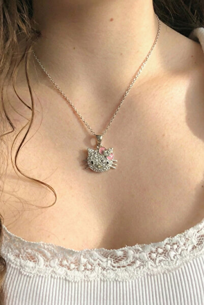 Elifsu Jewelry Hello Kitty Işıltılı Taşlı Çelik Kolye