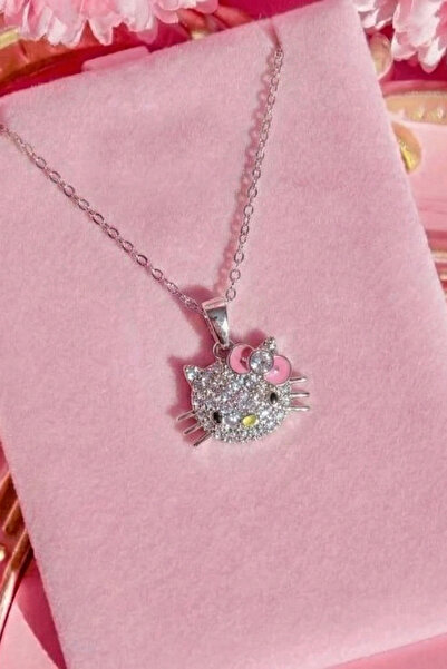 Elifsu Jewelry Hello Kitty Işıltılı Taşlı Çelik Kolye