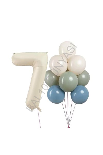 RÖNESANS PARTİ Cream Numbers and Balloons Set Age-7