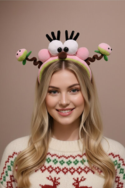 shop Coroană de pluș drăguță cu monstru cu ochi mari roz - Accesoriu distract...