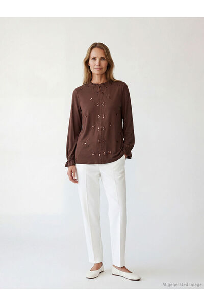 LC Waikiki Ruffled High Neck Sequined Blouse