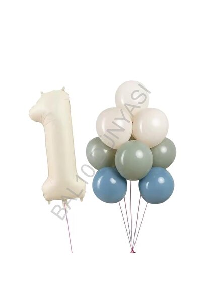 RÖNESANS PARTİ Cream Numbers and Balloons Set Age-1