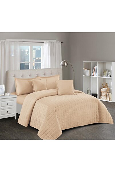 mingle Hotel-style double bed comforter set, plain, compressed, 6 pieces, siz...