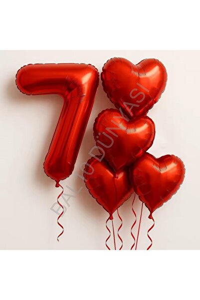 BEST PARTİ Red Number Heart Foil Balloon Set Age-7