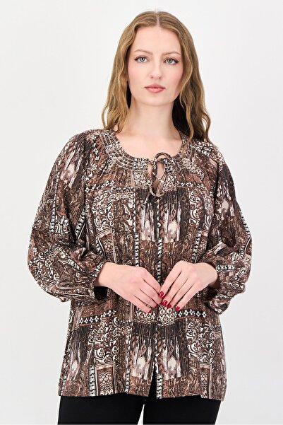 Kathy Ireland Women Tie Neck Long Sleeve Floral Print Blouse, Multicolor