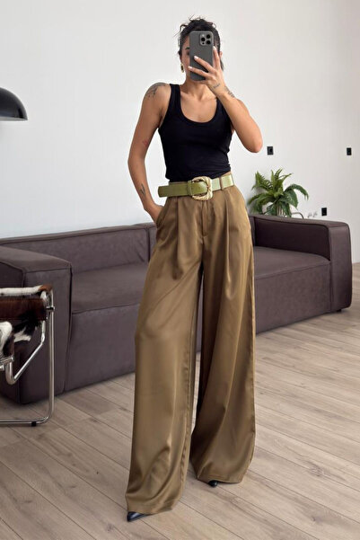 My Blog Olive Belted Satin Trousers - 51267