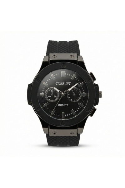 TEKMAKG Men's Wristwatch Black Case Black Silicone Cord Sports Design Watch