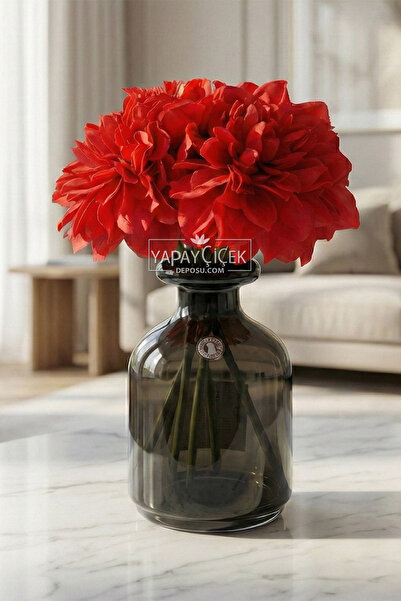 Yapay Çiçek Deposu Crizantemă artificială Dahlia Star Flower 25 cm Roșu Flacără