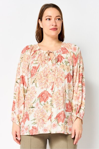 Kathy Ireland Women Tie Neck Long Sleeve Floral Blouse, Multicolor