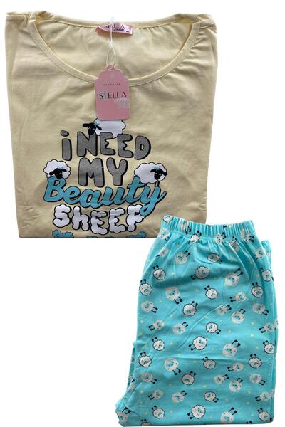 DoDe Flora Women's Battal Sheep Patterned Short Sleeve Pajama Set - 5470 - St...