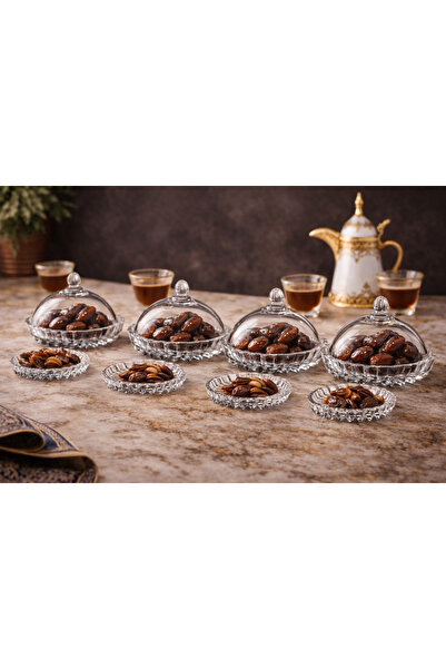 Dania 🌴 Glass Date Serving Set with Pitter Dish – 4 Sets (8 Pieces) | Elegan...