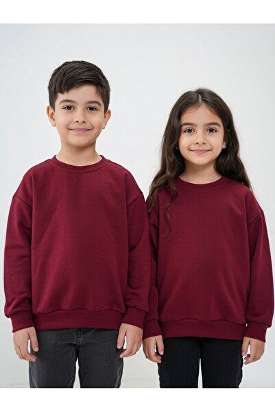 Kyex Унисекс детска блуза с обло деколте в цвят бордо - 100% памук, мека плет...
