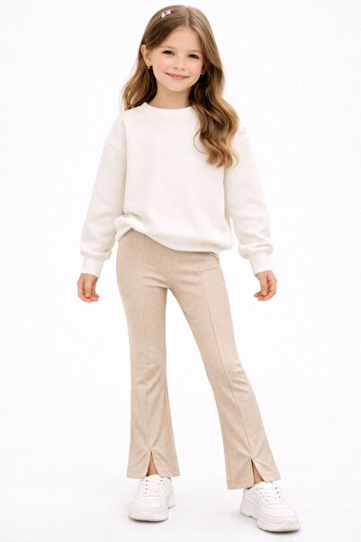 İncili Girls' Leggings with Stone Slit Detail