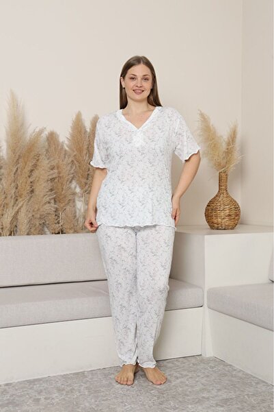 MEBA Set de pijamale din țesătură de bambus, cu mânecă scurtă și guler din da...