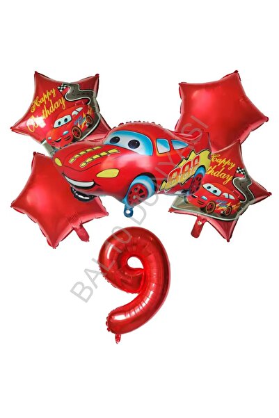 RÖNESANS PARTİ Red Number Car Star Foil Balloon Set Age-9