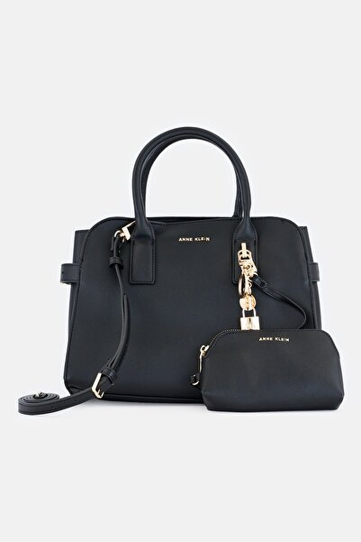 Anne Klein Women Brand Logo Corbin Satchel Bag With Pouch, Black
