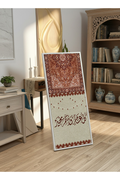 LOWHA لوحة جدارية قماشية على إطار خشبي بإطار أبيض عائم وحامل خلفي، مزينة بتصم...