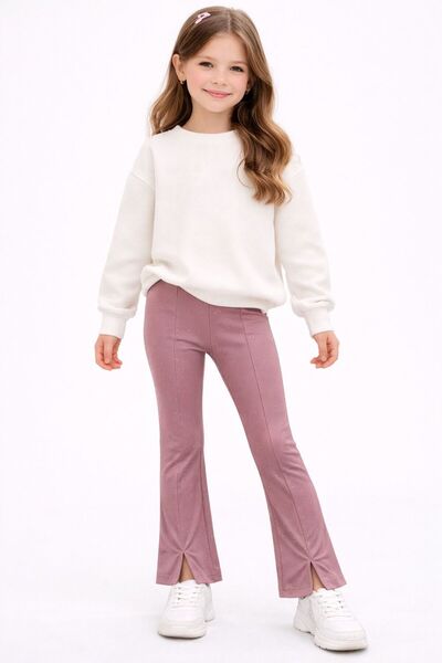 İncili Girls' Leggings with Stone Slit Detail