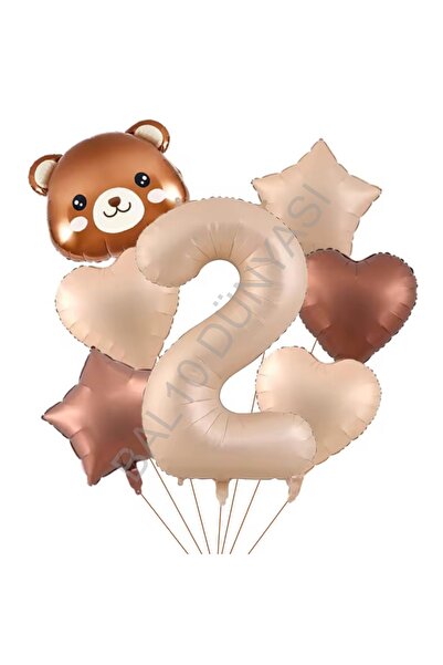 RÖNESANS PARTİ Bear Head Number Heart Star Foil Balloon Set Age-2