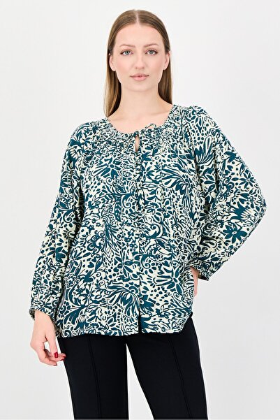 Kathy Ireland Women Tie Neck Long Sleeve Floral Blouse, Multicolor
