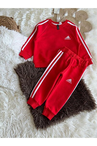 Karan Kids طقم بدلة رياضية مخططة باللون الأحمر للجنسين