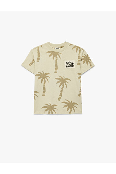Koton Βαμβακερό κοντομάνικο μπλουζάκι με λαιμόκοψη και στάμπα φοίνικα σε over...