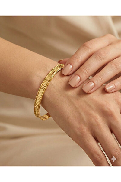 güra Ajda Model Altın Kaplama Klasik Bilezik – Zarif Çizgili Tasarım Kadın Bi...
