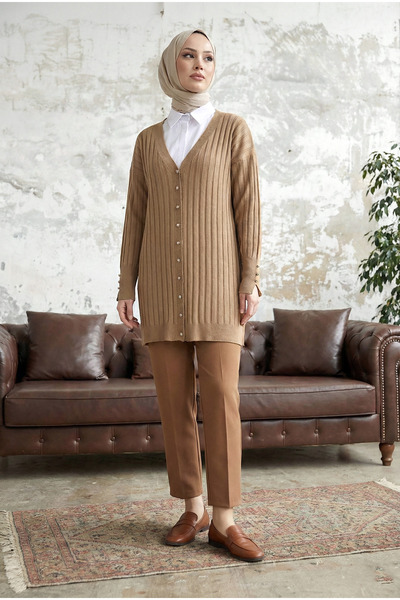 MODAQU Metal Buttoned Knitwear Cardigan Mink