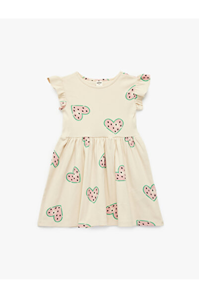 Koton Памучна велосипедна рокля без ръкави с набори на врата и сърцевиден десен