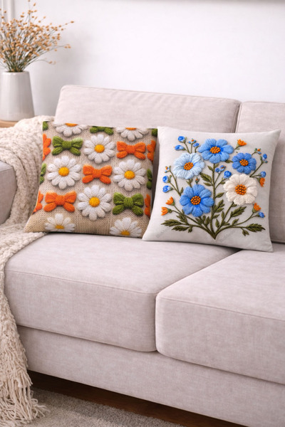 Bumedo 3D Flower Patterned Digital Printed Throw Pillow Cover Set of 2 – 42X4...