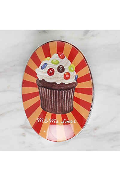 DM ONLINE Cupcake Visual Oval Decorative Colorful Metal Tin Box 8.5X6 cm 1 Piece
