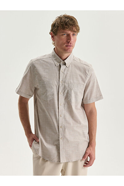 LC Waikiki Nevavm Regular Fit Short Sleeve Poplin Men's Shirt with Difference