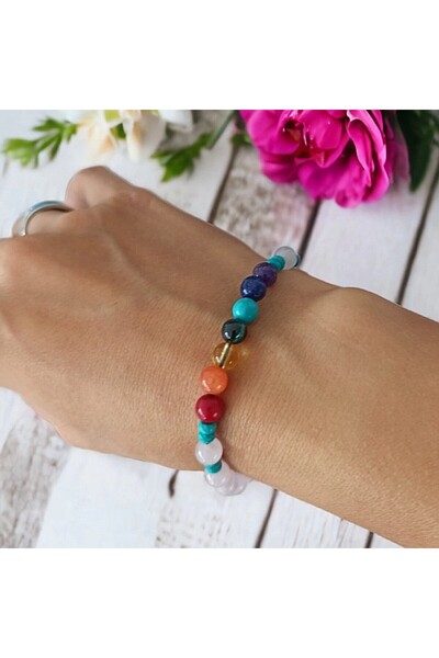 Ezera Brățară Olea cu 7 Chakre și Cristale de Cuarț Roz din Madagascar 6mm