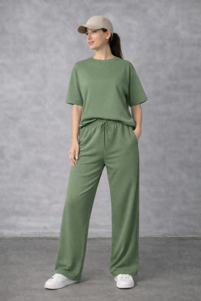 YAKAMEL Women's Crew Neck Short Sleeve Super High Waist Elastic Lace-Up Stretchy