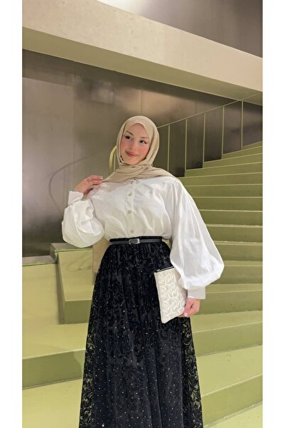 ZARERA تنورة من التول المرصع بالأحجار