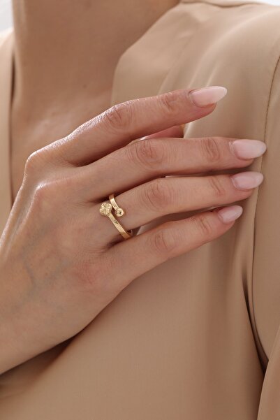 YAVUZ KUYUMCULUK 14 Ayar Altın Top Detaylı Yonca Yüzük