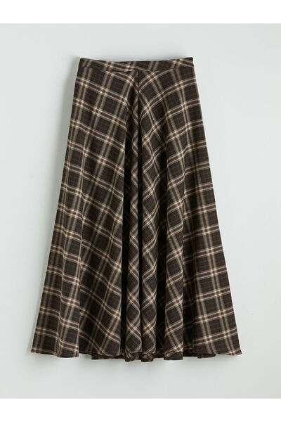 LC Waikiki Brown Eco Plaid Oş Skirt with Zipper at the Waist from Güli̇s Gi̇yi̇m